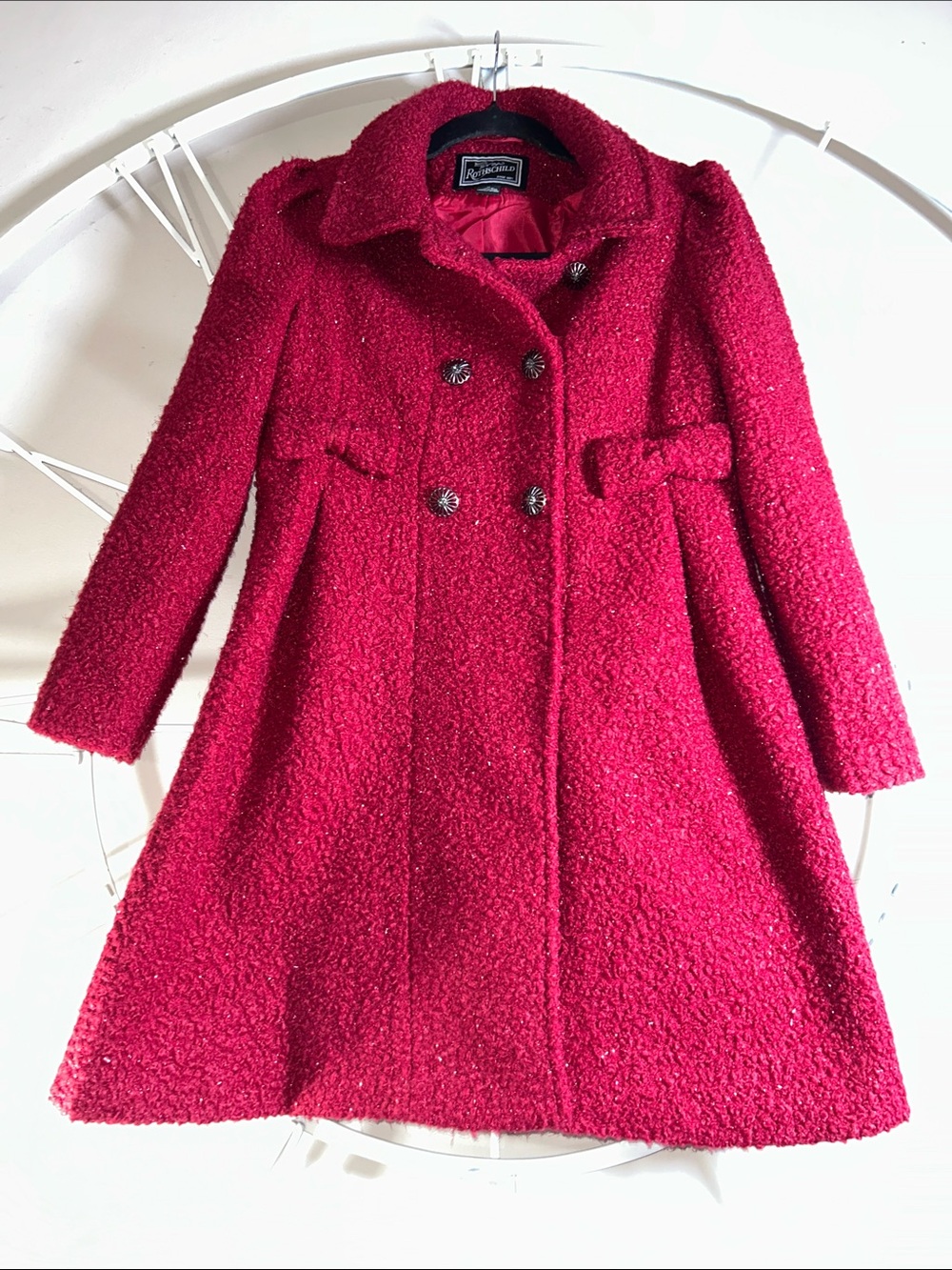 Rothschild Big Girls’ Red Bouclé Double-Breasted Pea Coat size 10/12